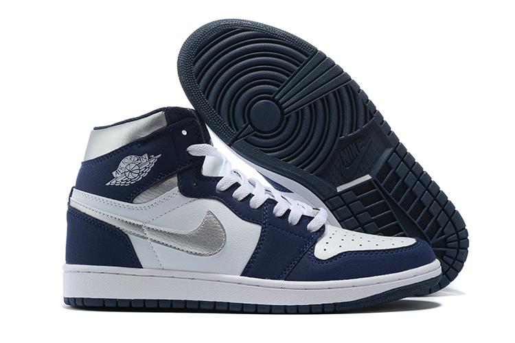 2020 Air Jordan 1 Retro White Navy Blue Silver For Women - Click Image to Close